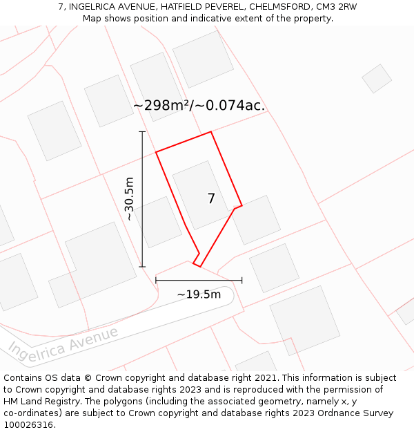 7, INGELRICA AVENUE, HATFIELD PEVEREL, CHELMSFORD, CM3 2RW: Plot and title map