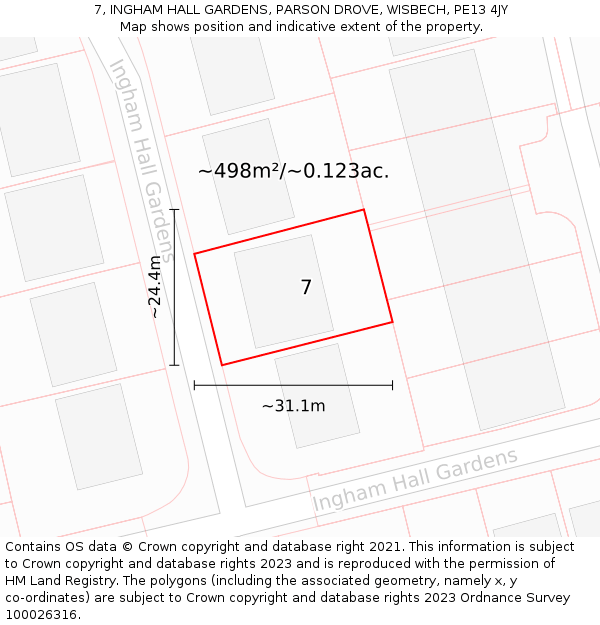 7, INGHAM HALL GARDENS, PARSON DROVE, WISBECH, PE13 4JY: Plot and title map