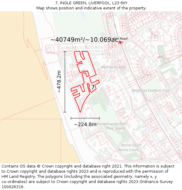 7, INGLE GREEN, LIVERPOOL, L23 6XY: Plot and title map