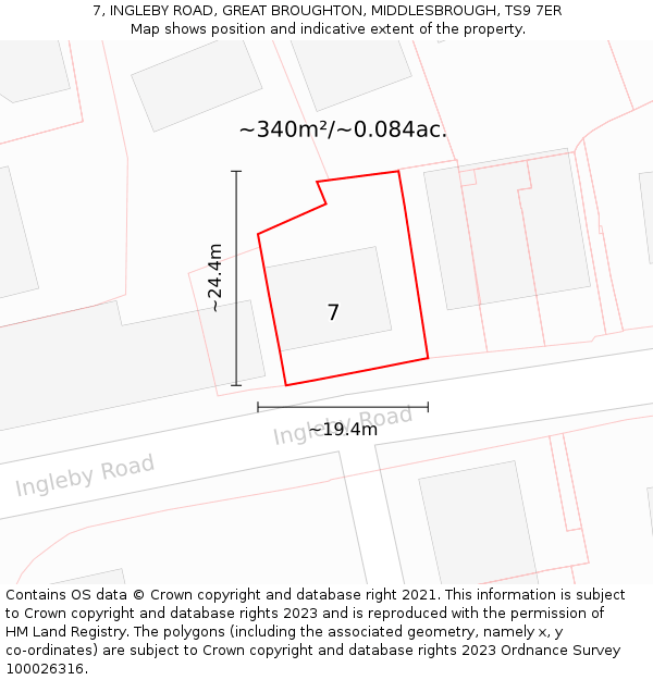 7, INGLEBY ROAD, GREAT BROUGHTON, MIDDLESBROUGH, TS9 7ER: Plot and title map