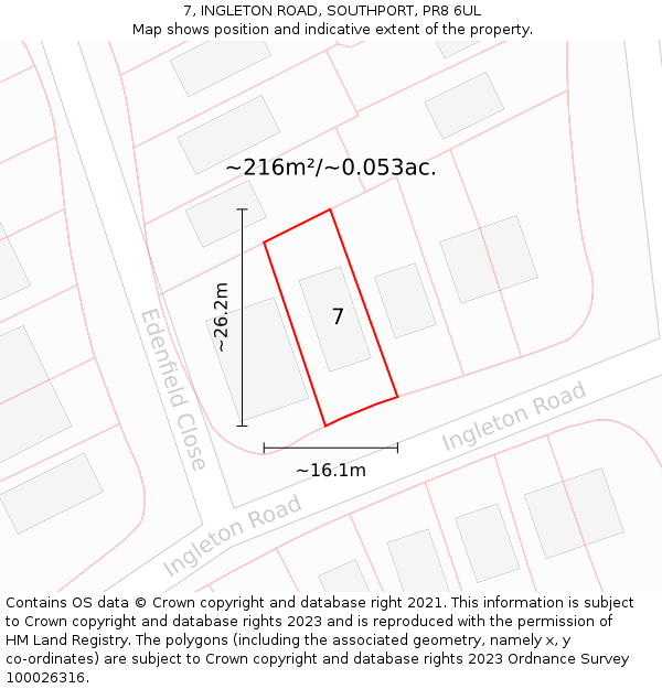 7, INGLETON ROAD, SOUTHPORT, PR8 6UL: Plot and title map