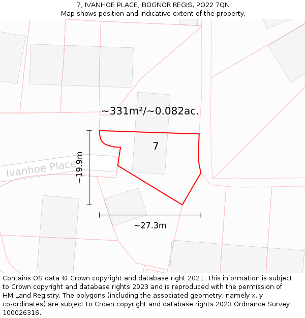 7, IVANHOE PLACE, BOGNOR REGIS, PO22 7QN: Plot and title map