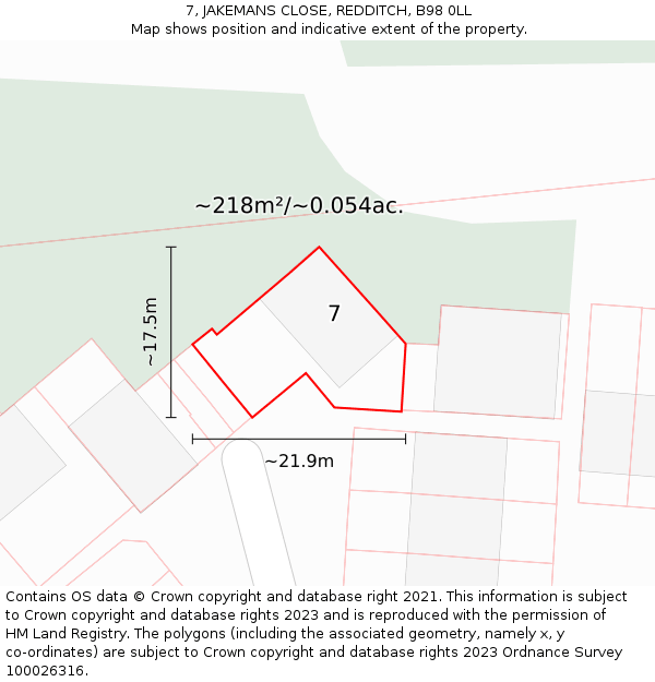 7, JAKEMANS CLOSE, REDDITCH, B98 0LL: Plot and title map