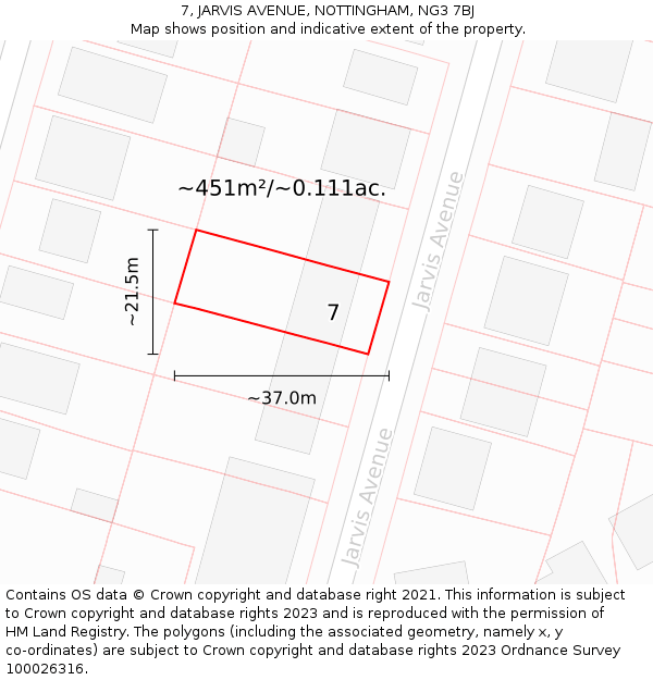 7, JARVIS AVENUE, NOTTINGHAM, NG3 7BJ: Plot and title map