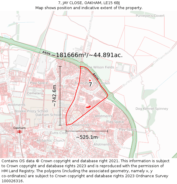 7, JAY CLOSE, OAKHAM, LE15 6BJ: Plot and title map