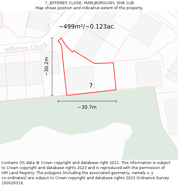 7, JEFFERIES CLOSE, MARLBOROUGH, SN8 1UB: Plot and title map