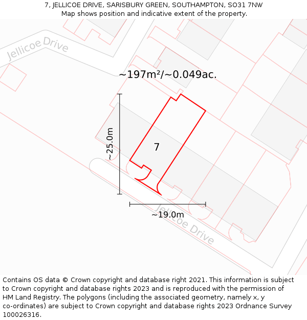 7, JELLICOE DRIVE, SARISBURY GREEN, SOUTHAMPTON, SO31 7NW: Plot and title map