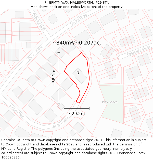 7, JERMYN WAY, HALESWORTH, IP19 8TN: Plot and title map