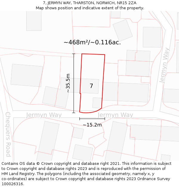 7, JERMYN WAY, THARSTON, NORWICH, NR15 2ZA: Plot and title map