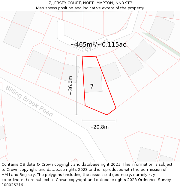 7, JERSEY COURT, NORTHAMPTON, NN3 9TB: Plot and title map