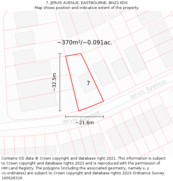 7, JERVIS AVENUE, EASTBOURNE, BN23 6DS: Plot and title map