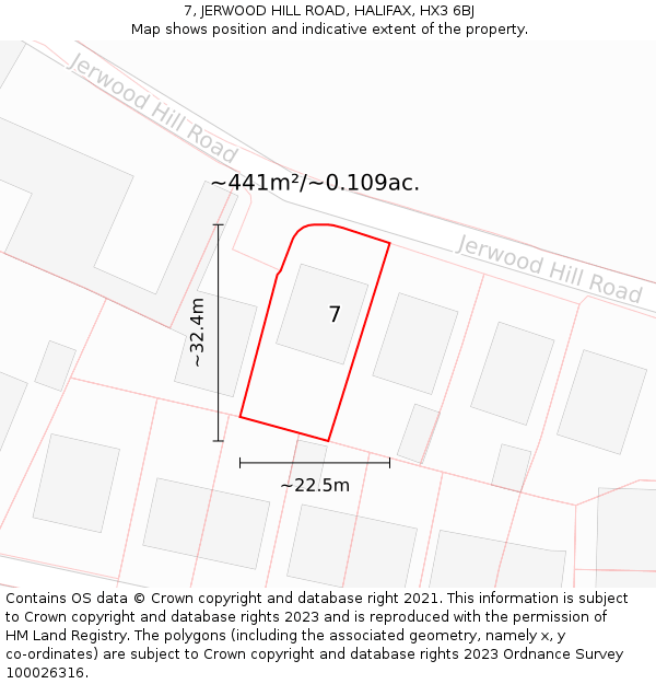 7, JERWOOD HILL ROAD, HALIFAX, HX3 6BJ: Plot and title map