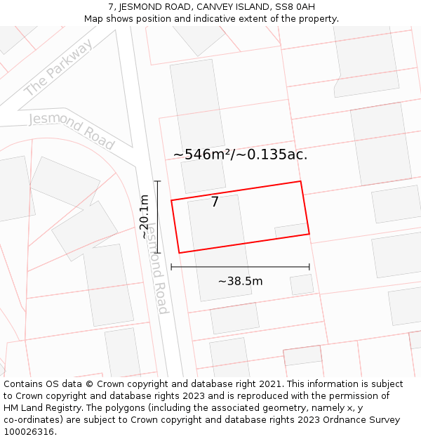 7, JESMOND ROAD, CANVEY ISLAND, SS8 0AH: Plot and title map