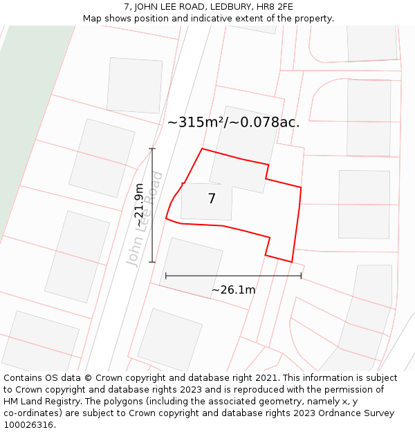 7, JOHN LEE ROAD, LEDBURY, HR8 2FE: Plot and title map