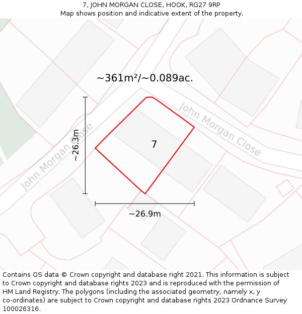 7, JOHN MORGAN CLOSE, HOOK, RG27 9RP: Plot and title map