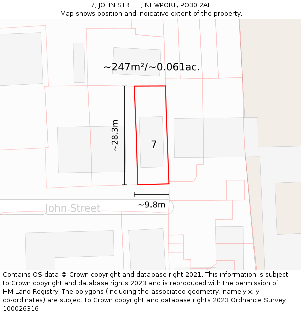 7, JOHN STREET, NEWPORT, PO30 2AL: Plot and title map