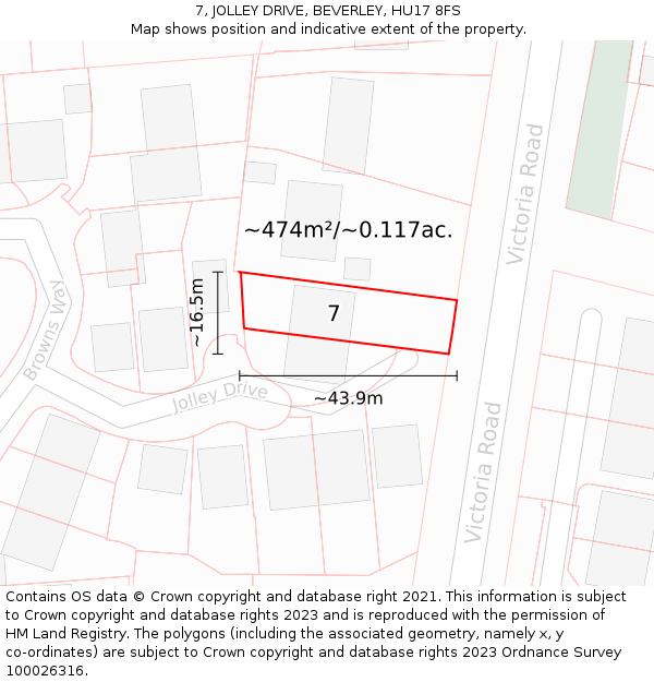 7, JOLLEY DRIVE, BEVERLEY, HU17 8FS: Plot and title map