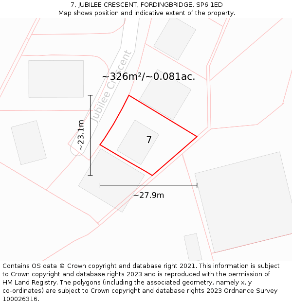 7, JUBILEE CRESCENT, FORDINGBRIDGE, SP6 1ED: Plot and title map