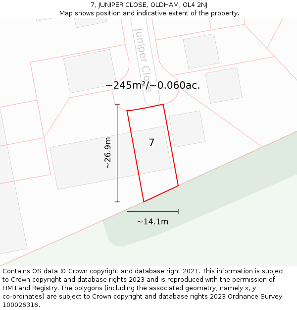 7, JUNIPER CLOSE, OLDHAM, OL4 2NJ: Plot and title map