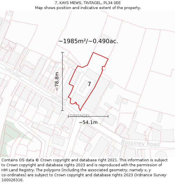 7, KAYS MEWS, TINTAGEL, PL34 0EE: Plot and title map