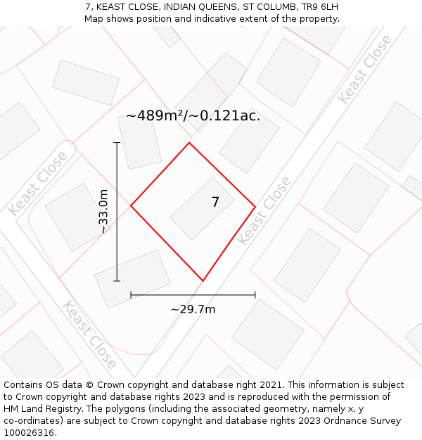 7, KEAST CLOSE, INDIAN QUEENS, ST COLUMB, TR9 6LH: Plot and title map