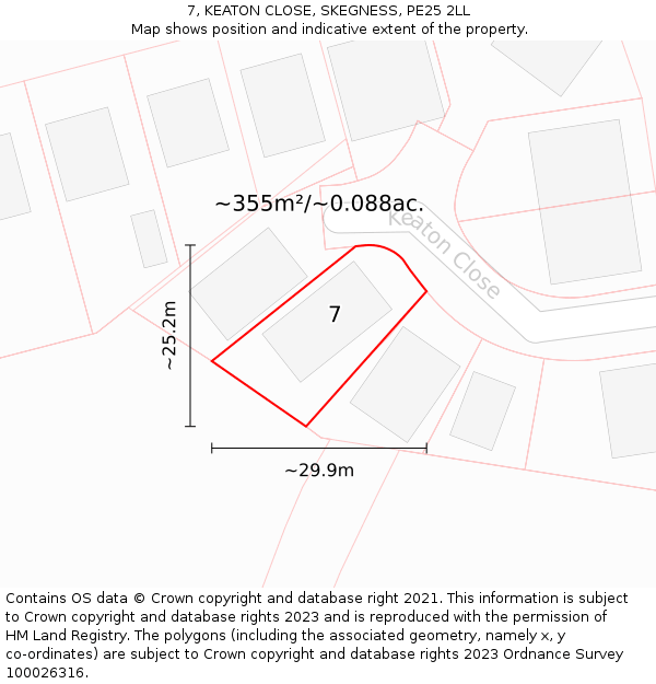 7, KEATON CLOSE, SKEGNESS, PE25 2LL: Plot and title map