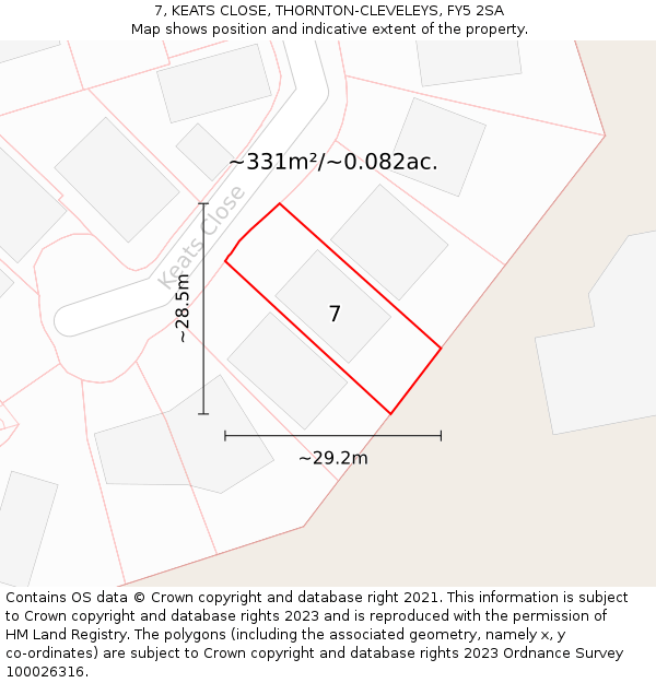 7, KEATS CLOSE, THORNTON-CLEVELEYS, FY5 2SA: Plot and title map