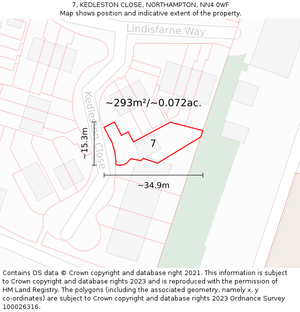 7, KEDLESTON CLOSE, NORTHAMPTON, NN4 0WF: Plot and title map