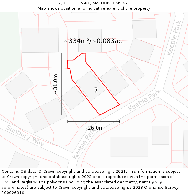 7, KEEBLE PARK, MALDON, CM9 6YG: Plot and title map