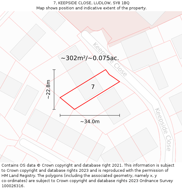 7, KEEPSIDE CLOSE, LUDLOW, SY8 1BQ: Plot and title map