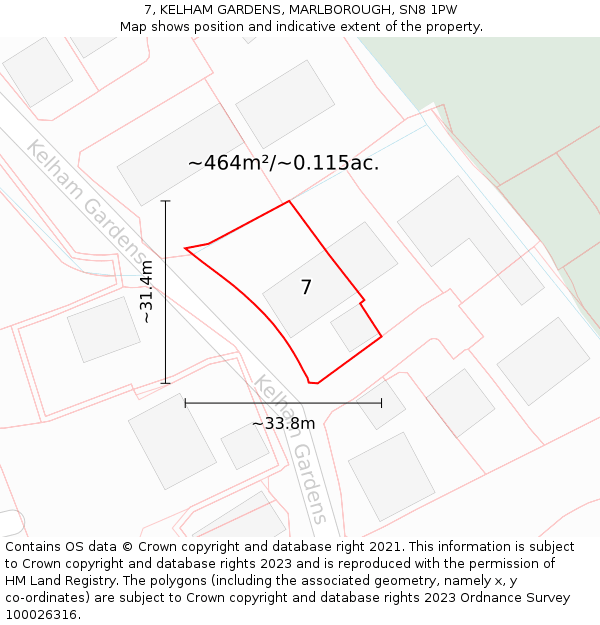 7, KELHAM GARDENS, MARLBOROUGH, SN8 1PW: Plot and title map