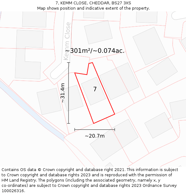 7, KEMM CLOSE, CHEDDAR, BS27 3XS: Plot and title map