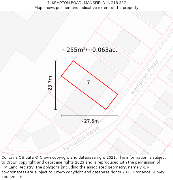 7, KEMPTON ROAD, MANSFIELD, NG18 3FG: Plot and title map