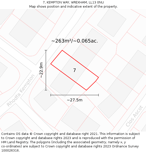 7, KEMPTON WAY, WREXHAM, LL13 0NU: Plot and title map