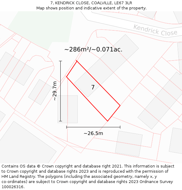 7, KENDRICK CLOSE, COALVILLE, LE67 3LR: Plot and title map