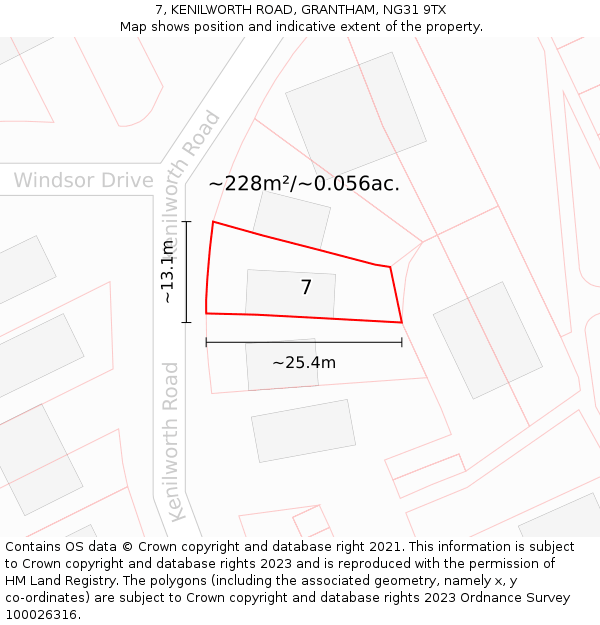 7, KENILWORTH ROAD, GRANTHAM, NG31 9TX: Plot and title map