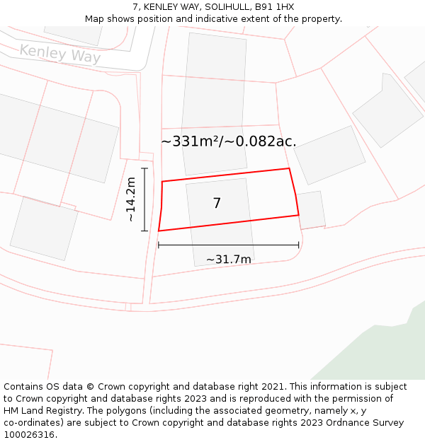 7, KENLEY WAY, SOLIHULL, B91 1HX: Plot and title map