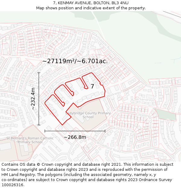 7, KENMAY AVENUE, BOLTON, BL3 4NU: Plot and title map