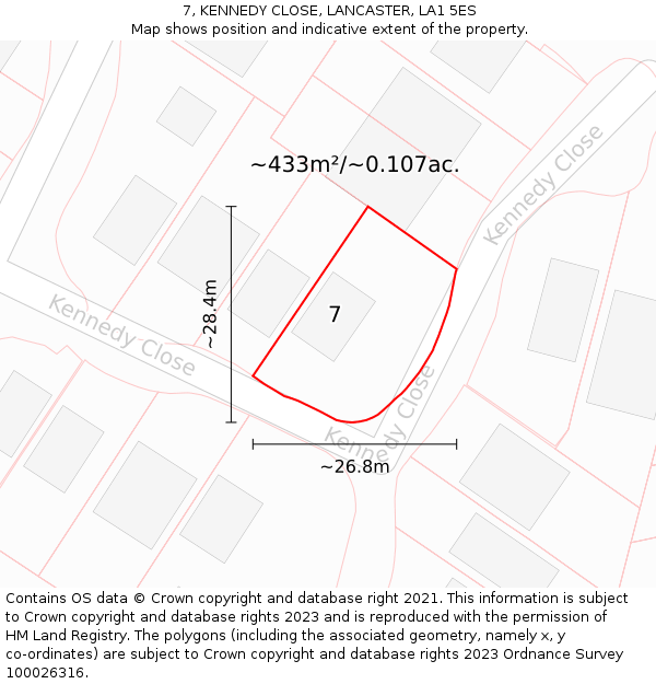 7, KENNEDY CLOSE, LANCASTER, LA1 5ES: Plot and title map