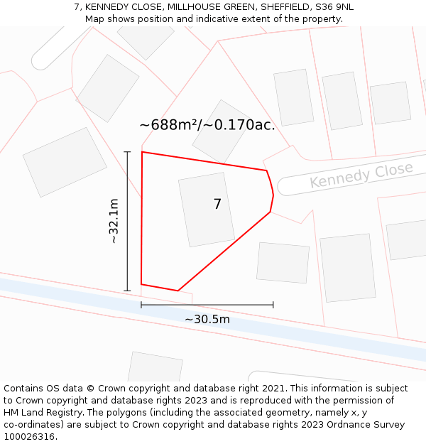 7, KENNEDY CLOSE, MILLHOUSE GREEN, SHEFFIELD, S36 9NL: Plot and title map
