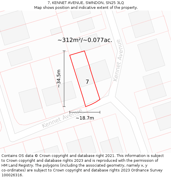 7, KENNET AVENUE, SWINDON, SN25 3LQ: Plot and title map