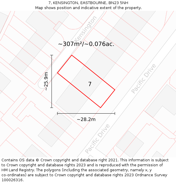 7, KENSINGTON, EASTBOURNE, BN23 5NH: Plot and title map