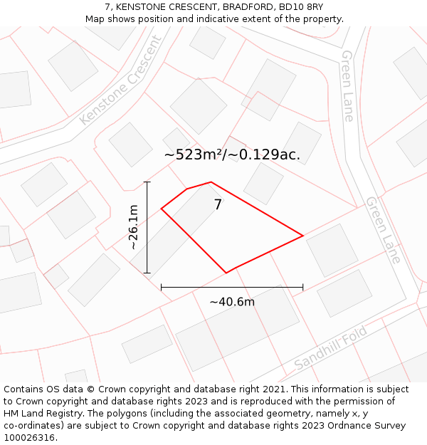 7, KENSTONE CRESCENT, BRADFORD, BD10 8RY: Plot and title map