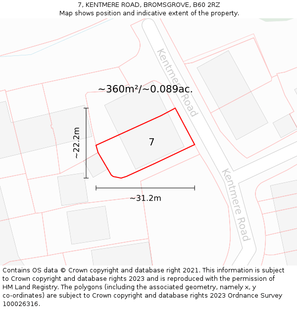 7, KENTMERE ROAD, BROMSGROVE, B60 2RZ: Plot and title map