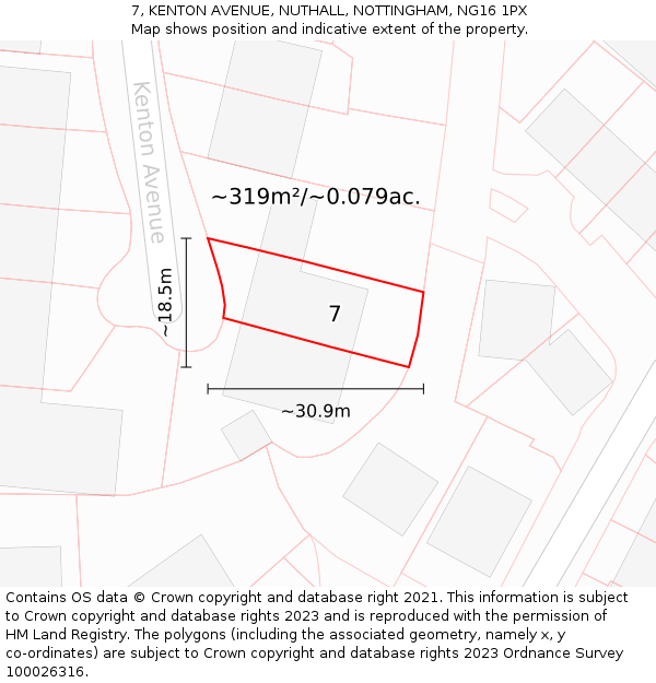 7, KENTON AVENUE, NUTHALL, NOTTINGHAM, NG16 1PX: Plot and title map