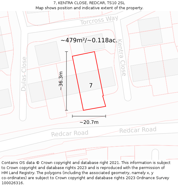 7, KENTRA CLOSE, REDCAR, TS10 2SL: Plot and title map