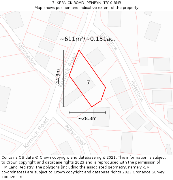 7, KERNICK ROAD, PENRYN, TR10 8NR: Plot and title map