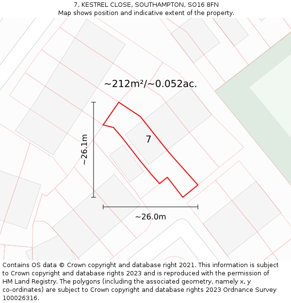 7, KESTREL CLOSE, SOUTHAMPTON, SO16 8FN: Plot and title map