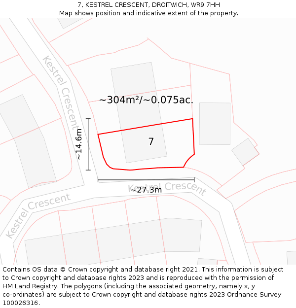 7, KESTREL CRESCENT, DROITWICH, WR9 7HH: Plot and title map