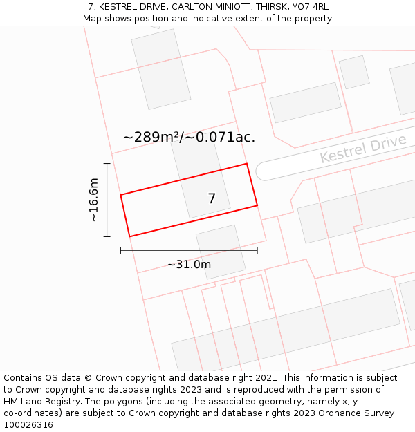 7, KESTREL DRIVE, CARLTON MINIOTT, THIRSK, YO7 4RL: Plot and title map